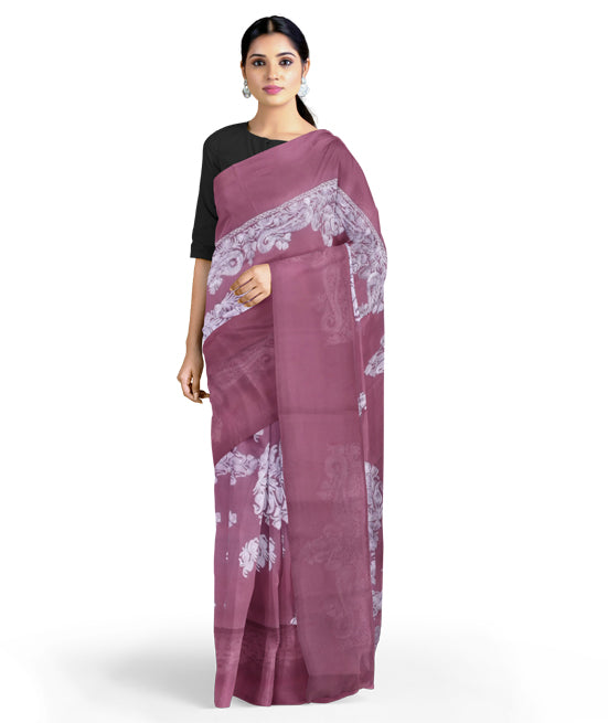 Women's georgette Sarees Embroidered with Kashmiri Aari work | Stylish Saree with Unstitched Blouse Pieces purple