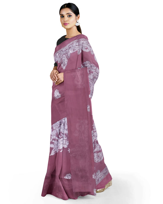 Women's georgette Sarees Embroidered with Kashmiri Aari work | Stylish Saree with Unstitched Blouse Pieces purple
