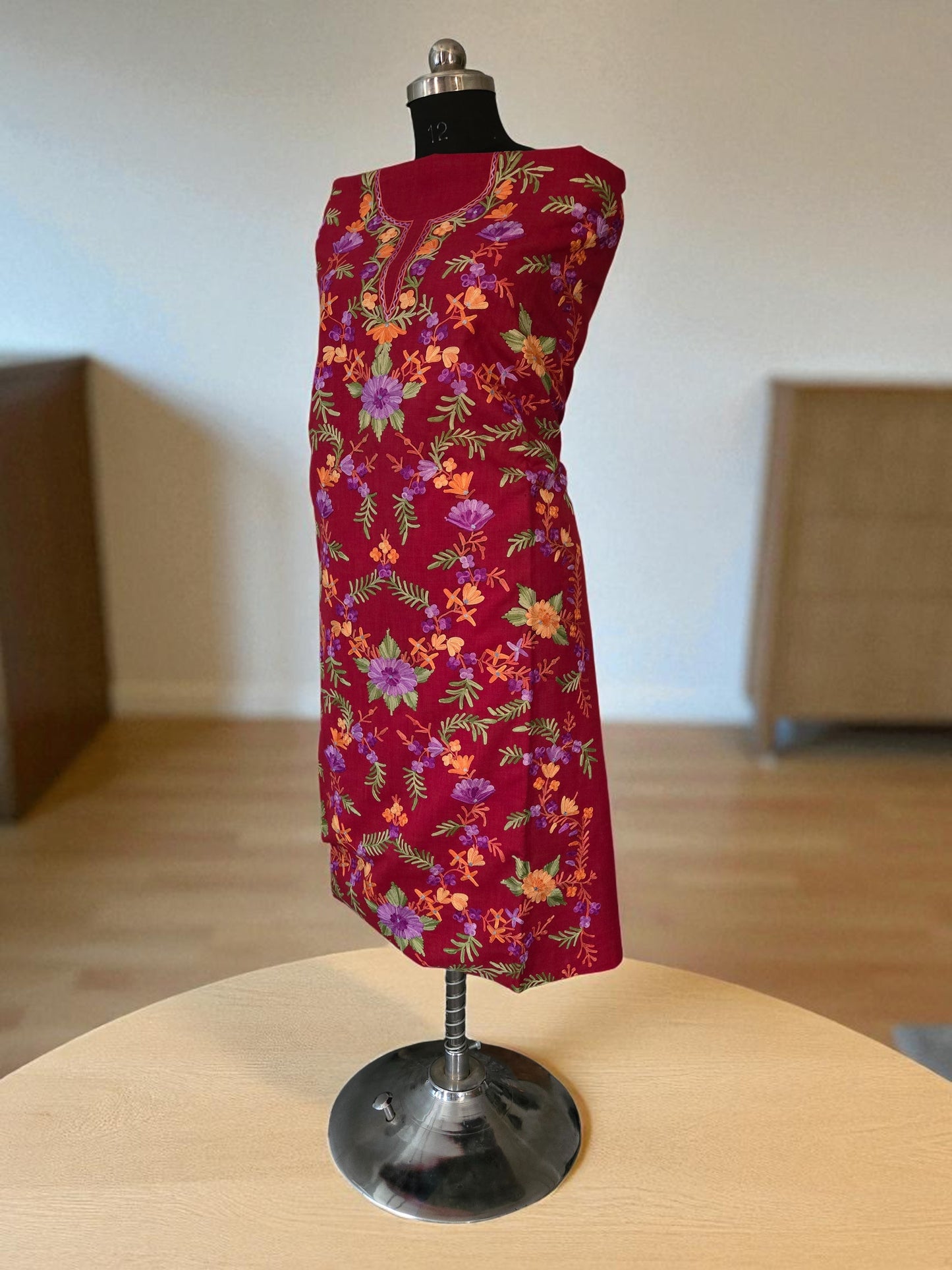 Women Cotton Suits with Kashmiri Embroidery Unstitched Dress Material Salwar Suits- maroon