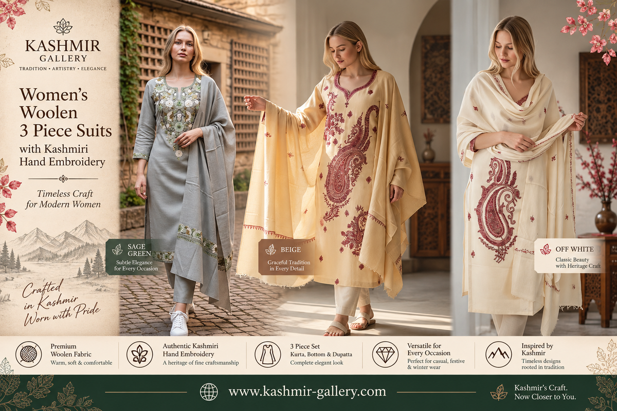 Kashmiri Woolen suits with kashmiri embroidery 