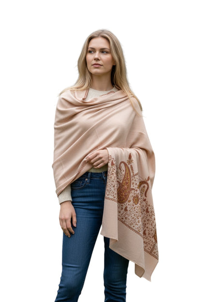 Kashmiri Woolen shawl with Embroidery | Elegant Winter Wrap | Traditional Ethnic Wear for Women - Pink