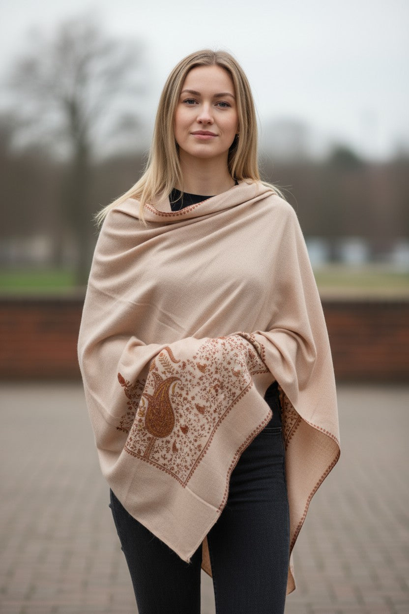 Kashmiri Woolen shawl with Embroidery | Elegant Winter Wrap | Traditional Ethnic Wear for Women - Pink