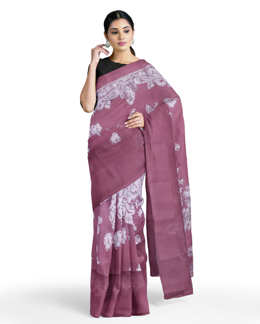 Women's georgette Sarees Embroidered with Kashmiri Aari work | Stylish Saree with Unstitched Blouse Pieces. (Geogrette_pink