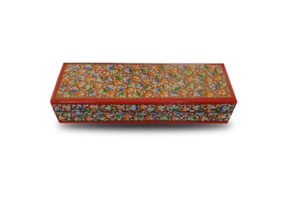 Kashmiri Hand Crafted Paper Mache Wooden Storage Pen | Pencil Box For Children With Embroidery