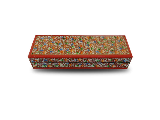 Kashmiri Hand Crafted Paper Mache Wooden Storage Pen | Pencil Box For Children With Embroidery