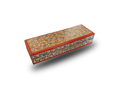 Kashmiri Hand Crafted Paper Mache Wooden Storage Pen | Pencil Box For Children With Embroidery