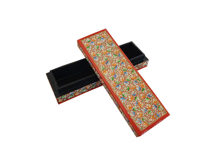 Kashmiri Hand Crafted Paper Mache Wooden Storage Pen | Pencil Box For Children With Embroidery