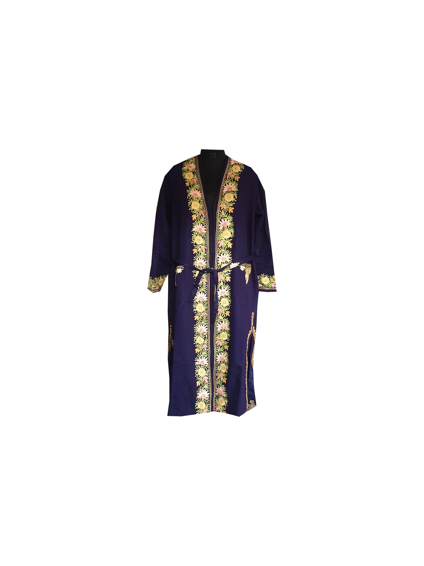 Women Woolen Nightgown Dressing Gown Maxi with Kashmiri Charming Embroidery Free Size (Wool Blend, Blue-2)