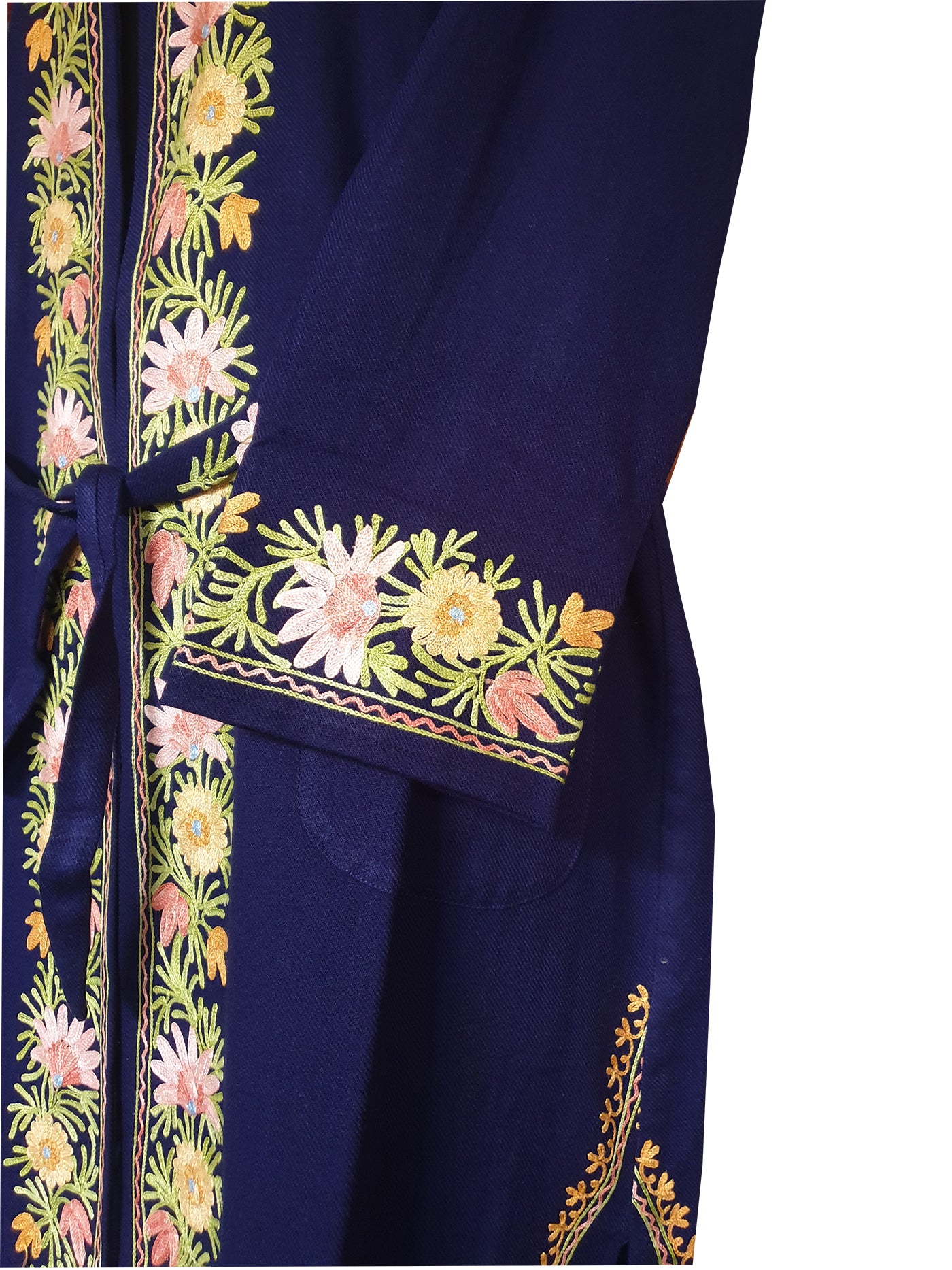Women Woolen Nightgown Dressing Gown Maxi with Kashmiri Charming Embroidery Free Size (Wool Blend, Blue-2)