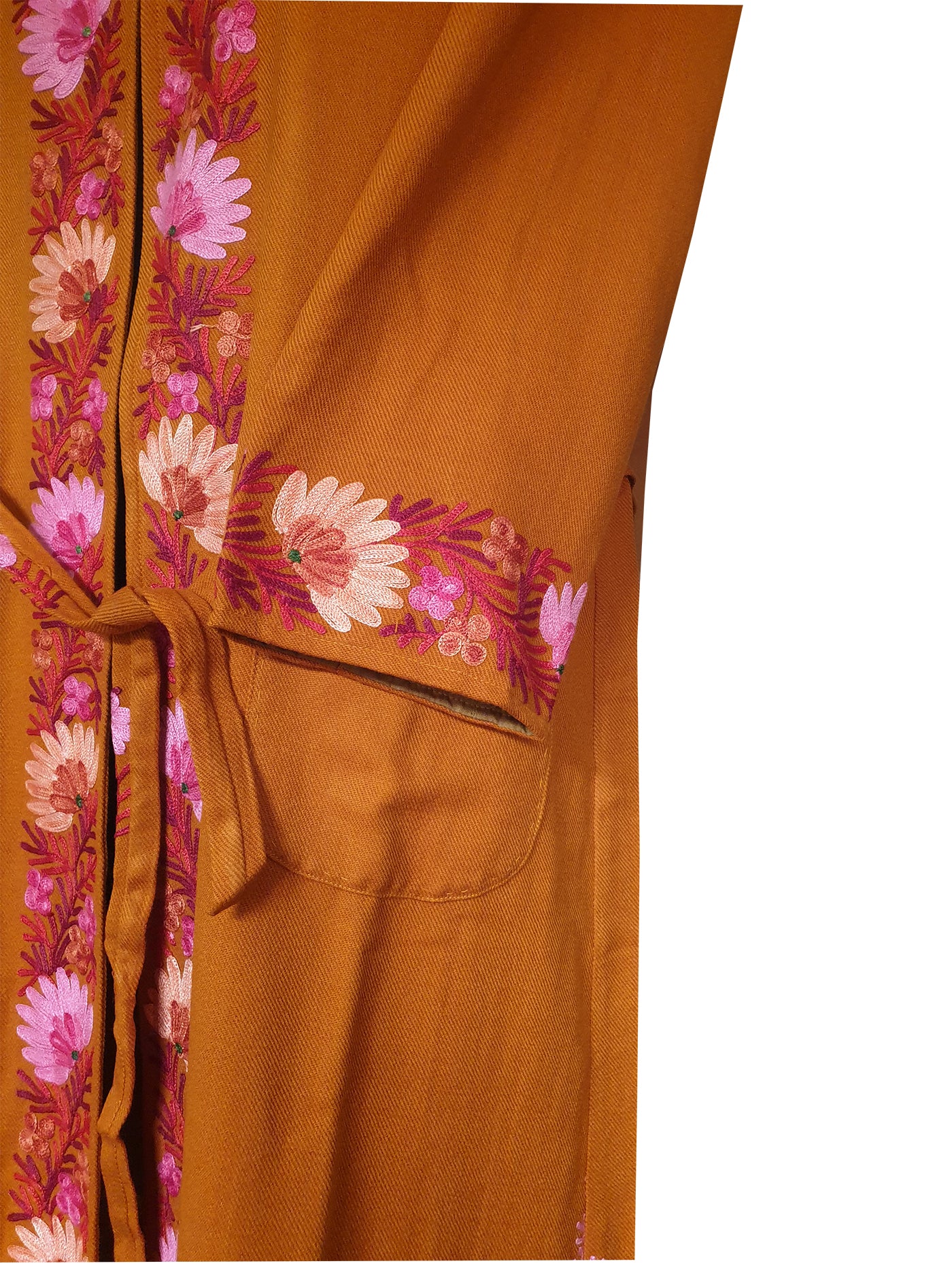 Women Woolen Nightgown Dressing Gown Maxi with Kashmiri Charming Embroidery Free Size (Wool Blend, Mustard-1)
