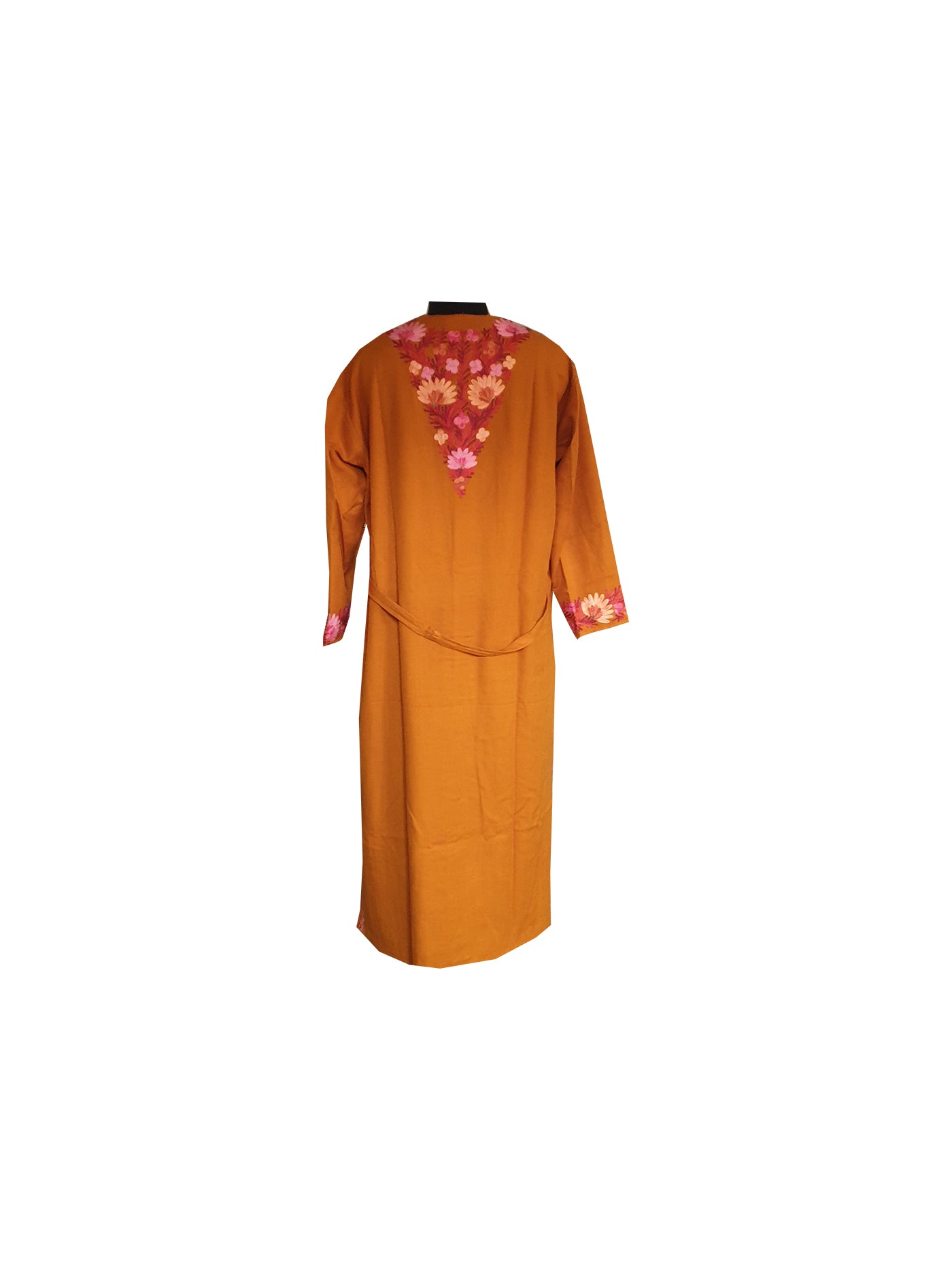 Women Woolen Nightgown Dressing Gown Maxi with Kashmiri Charming Embroidery Free Size (Wool Blend, Mustard-1)