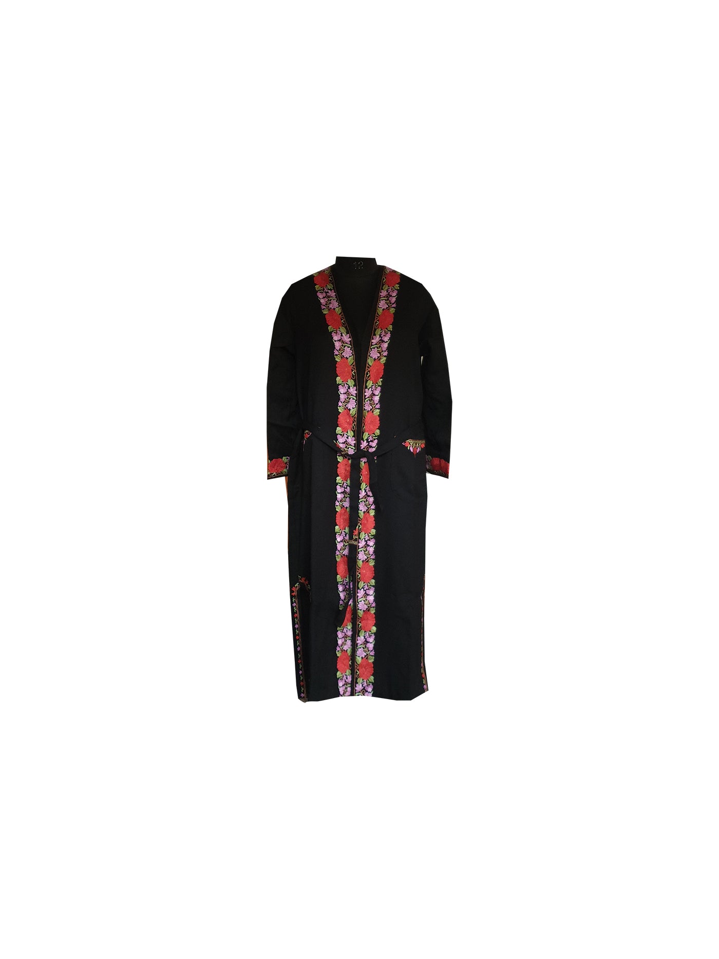 Women Woolen Nightgown Dressing Gown Maxi with Kashmiri Charming Embroidery Free Size (Wool Blend, Black3