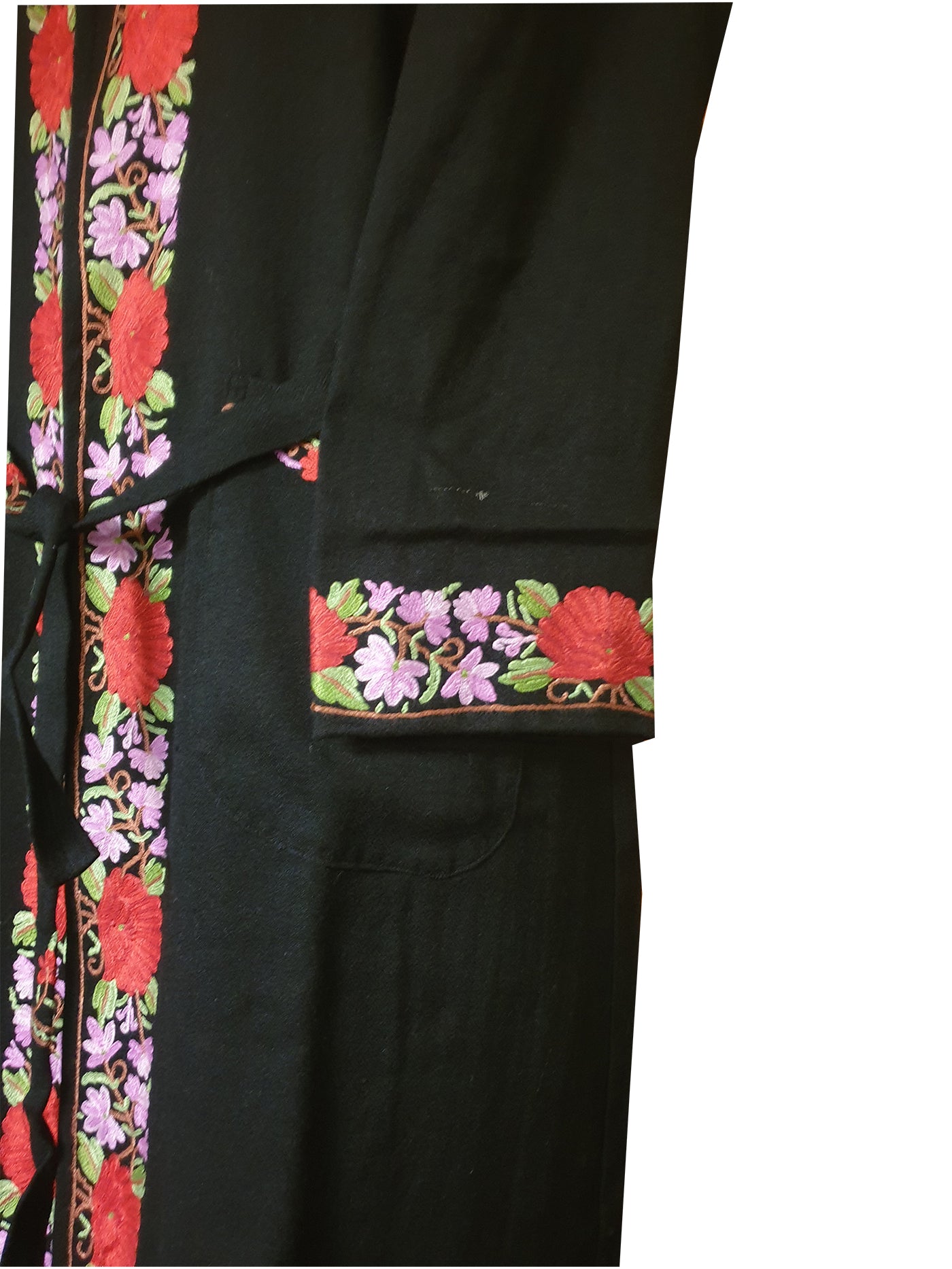 Women Woolen Nightgown Dressing Gown Maxi with Kashmiri Charming Embroidery Free Size (Wool Blend, Black3