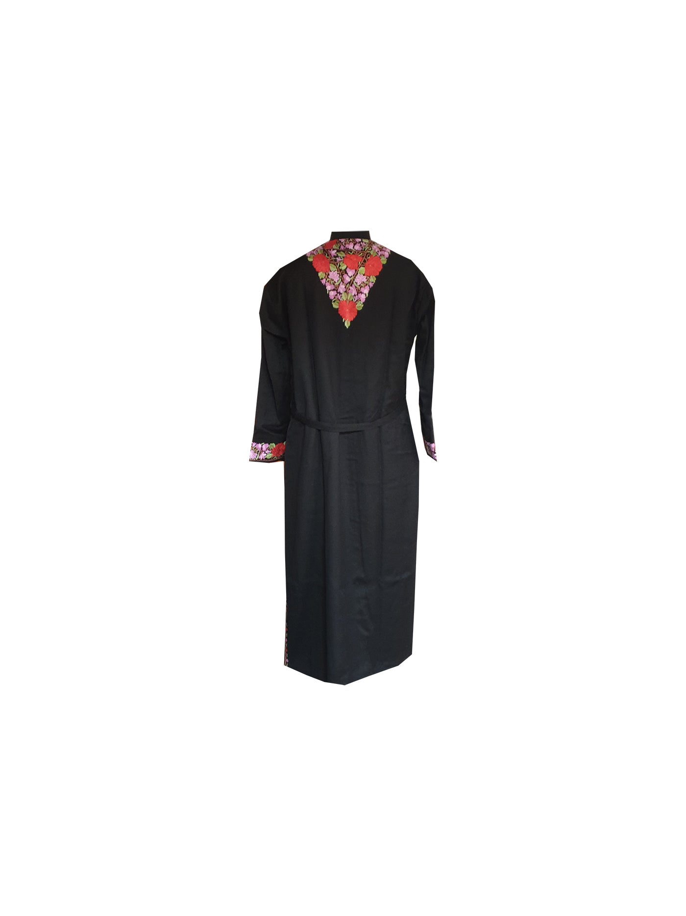 Women Woolen Nightgown Dressing Gown Maxi with Kashmiri Charming Embroidery Free Size (Wool Blend, Black3