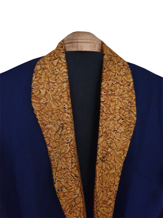 Men Woolen Nightgown Dressing Gown Sleep And Lounge Wear With Kashmiri Charming Embroidery Free Size - Blue2