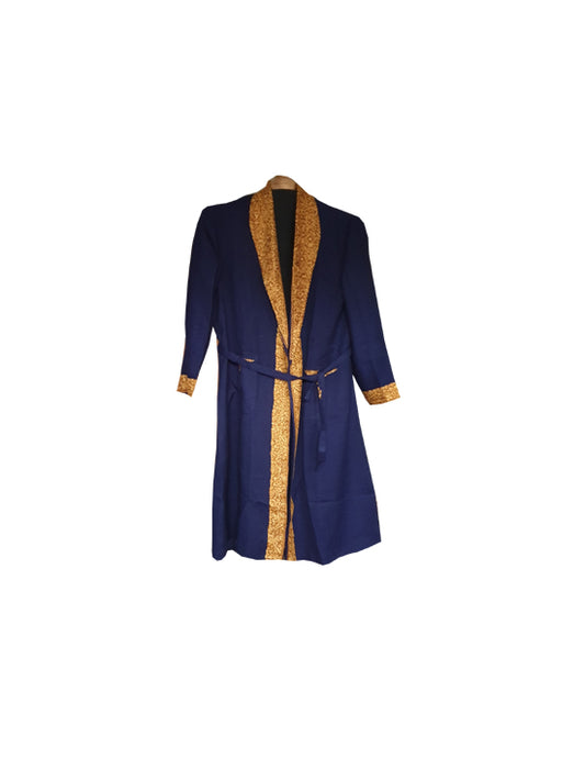 Men Woolen Nightgown Dressing Gown Sleep And Lounge Wear With Kashmiri Charming Embroidery Free Size - Blue2