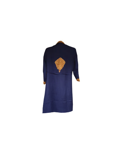 Men Woolen Nightgown Dressing Gown Sleep And Lounge Wear With Kashmiri Charming Embroidery Free Size - Blue2