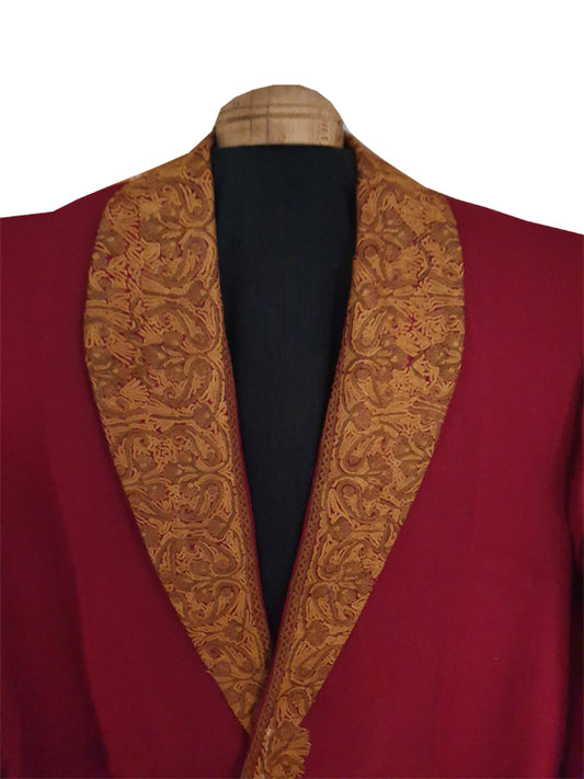 Men Woolen Nightgown Dressing Gown Sleep And Lounge Wear With Kashmiri Charming Embroidery Free Size-maroon