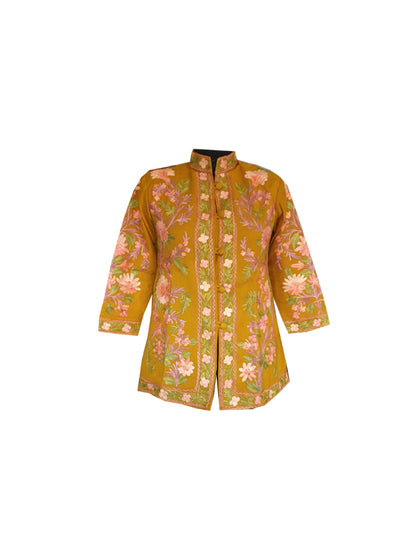 Women Woolen Jacket With Kashmiri Embroidery (IN, Alpha, L, Regular, Mustartd-1)