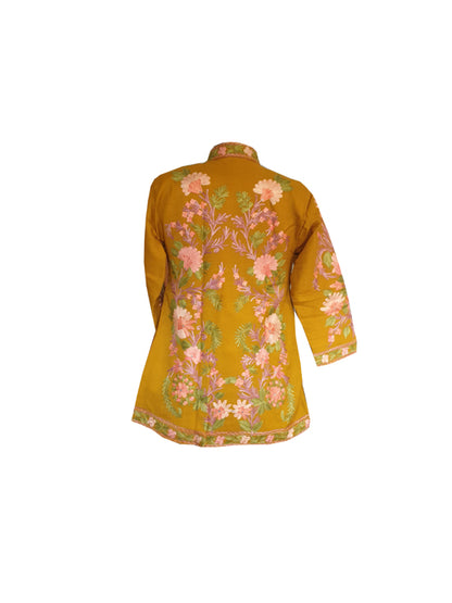 Women Woolen Jacket With Kashmiri Embroidery (IN, Alpha, L, Regular, Mustartd-1)