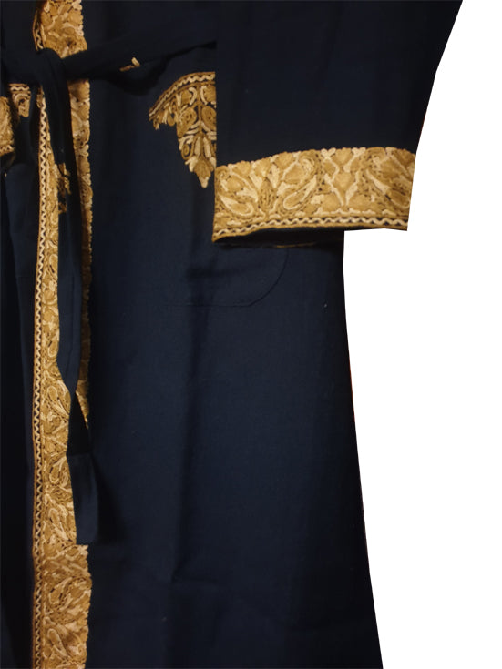 Men Woolen Nightgown Dressing Gown Sleep And Lounge Wear With Kashmiri Charming Embroidery Free Size