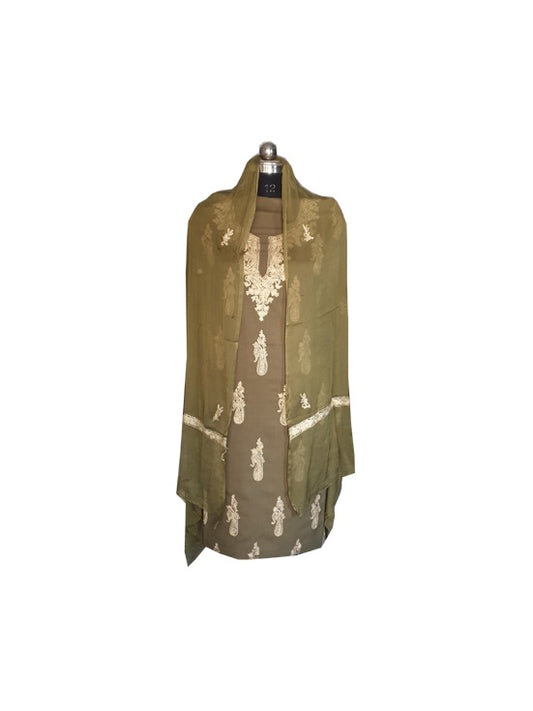 Women Cotton Suits with Kashmiri Embroidery Unstitched Dress Material Salwar Suits -Green
