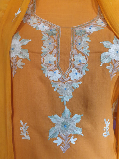Women Cotton Suits with Kashmiri Embroidery Unstitched Dress Material Salwar Suits -Mustard