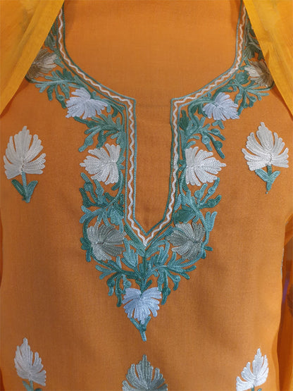 Women Cotton Suits with Kashmiri Embroidery Unstitched Dress Material Salwar Suits -Mustard (Copy)