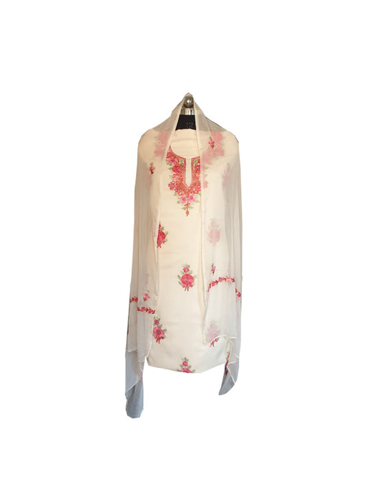 Women Cotton Suits with Kashmiri Embroidery Unstitched Dress Material Salwar Suits -White