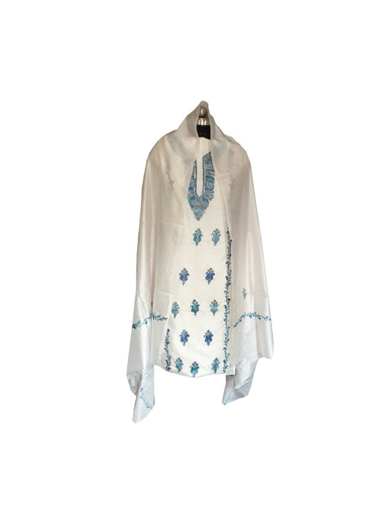 Women Silk Suits with Kashmiri Embroidery Unstitched Dress Material Salwar Suits -silver