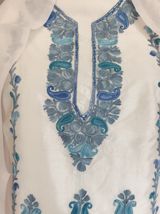 Women Silk Suits with Kashmiri Embroidery Unstitched Dress Material Salwar Suits -silver