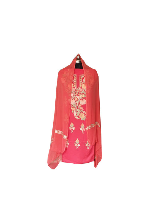 Women Cotton Suits with Kashmiri Embroidery Salwar Suits -tomato red