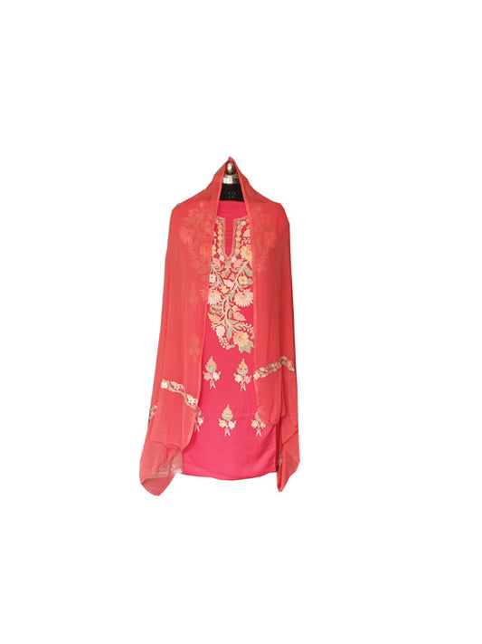 Women Cotton Suits with Kashmiri Embroidery Salwar Suits -tomato red