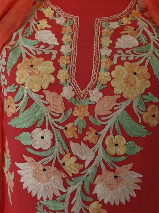 Women Cotton Suits with Kashmiri Embroidery Salwar Suits -tomato red