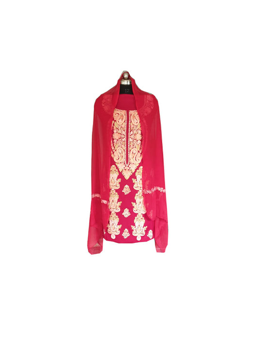 Women Cotton Suits with Kashmiri Embroidery Salwar Suits -tomato red
