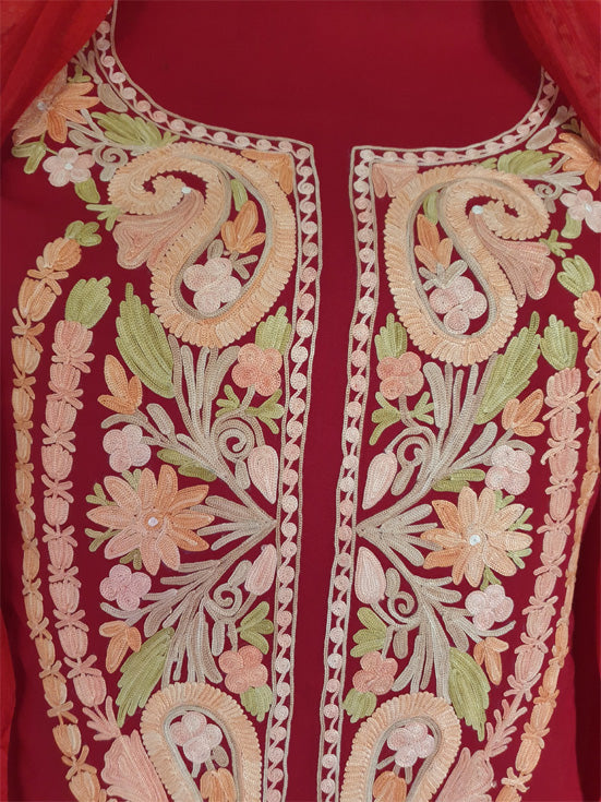 Women Cotton Suits with Kashmiri Embroidery Salwar Suits -tomato red