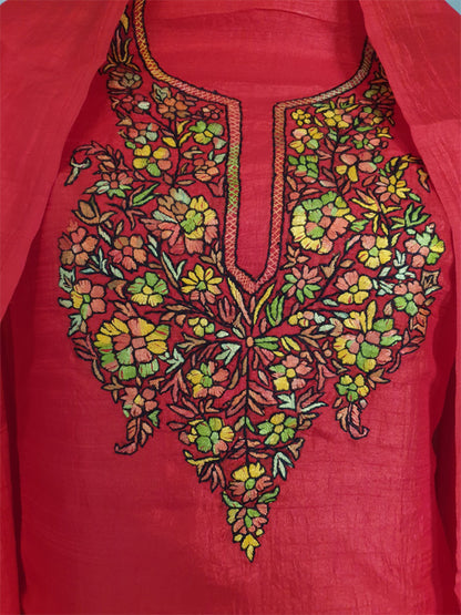 Women Silk Suits with Kashmiri Embroidery Unstitched Dress Material Salwar Suits -red