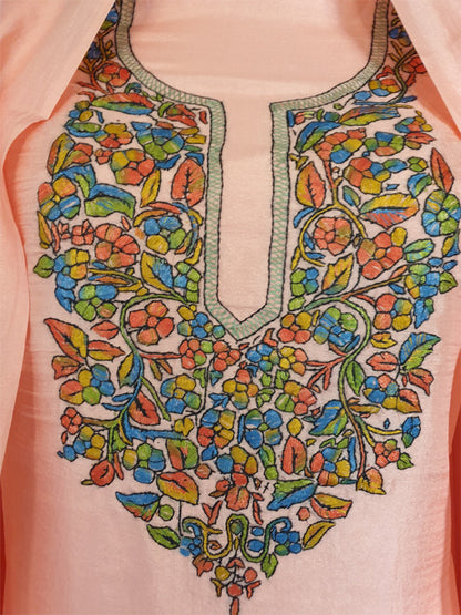 Women Silk Suits with Kashmiri Embroidery Unstitched Dress Material Salwar Suits -baby pink