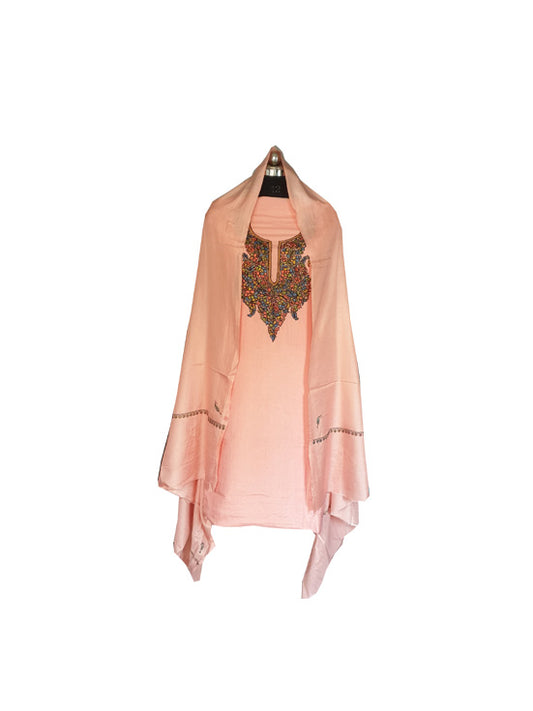 Women Silk Suits with Kashmiri Embroidery Unstitched Dress Material Salwar Suits -baby pink