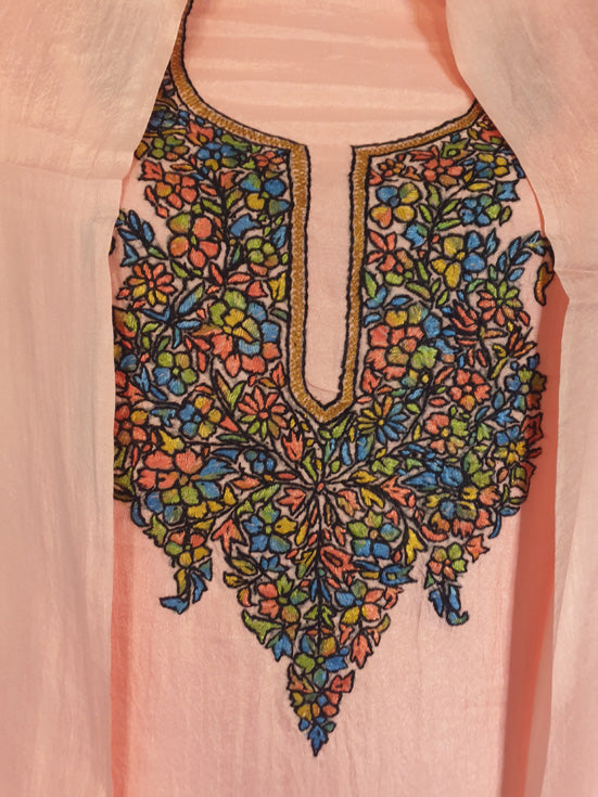 Women Silk Suits with Kashmiri Embroidery Unstitched Dress Material Salwar Suits -baby pink