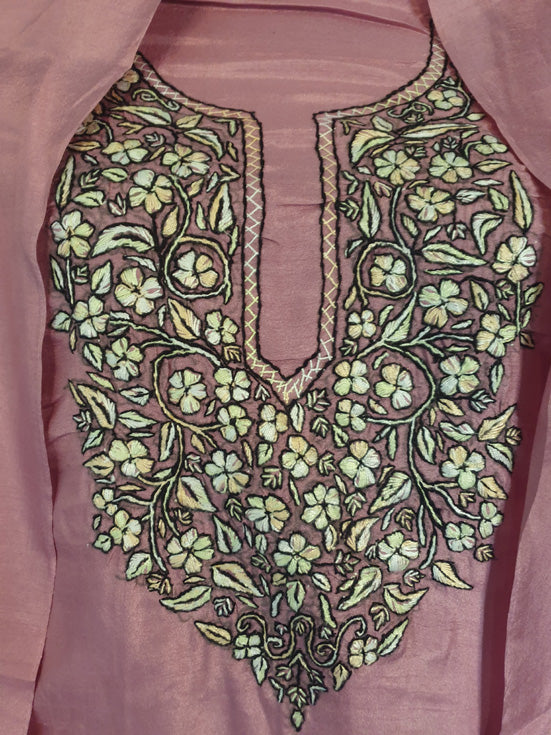 Women Silk Suits with Kashmiri Embroidery Unstitched Dress Material Salwar Suits -pink