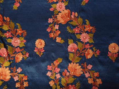 Women's Silk Sarees Embroidered with Kashmiri Aari work | Stylish Saree with Unstitched Blouse Pieces. - Blue