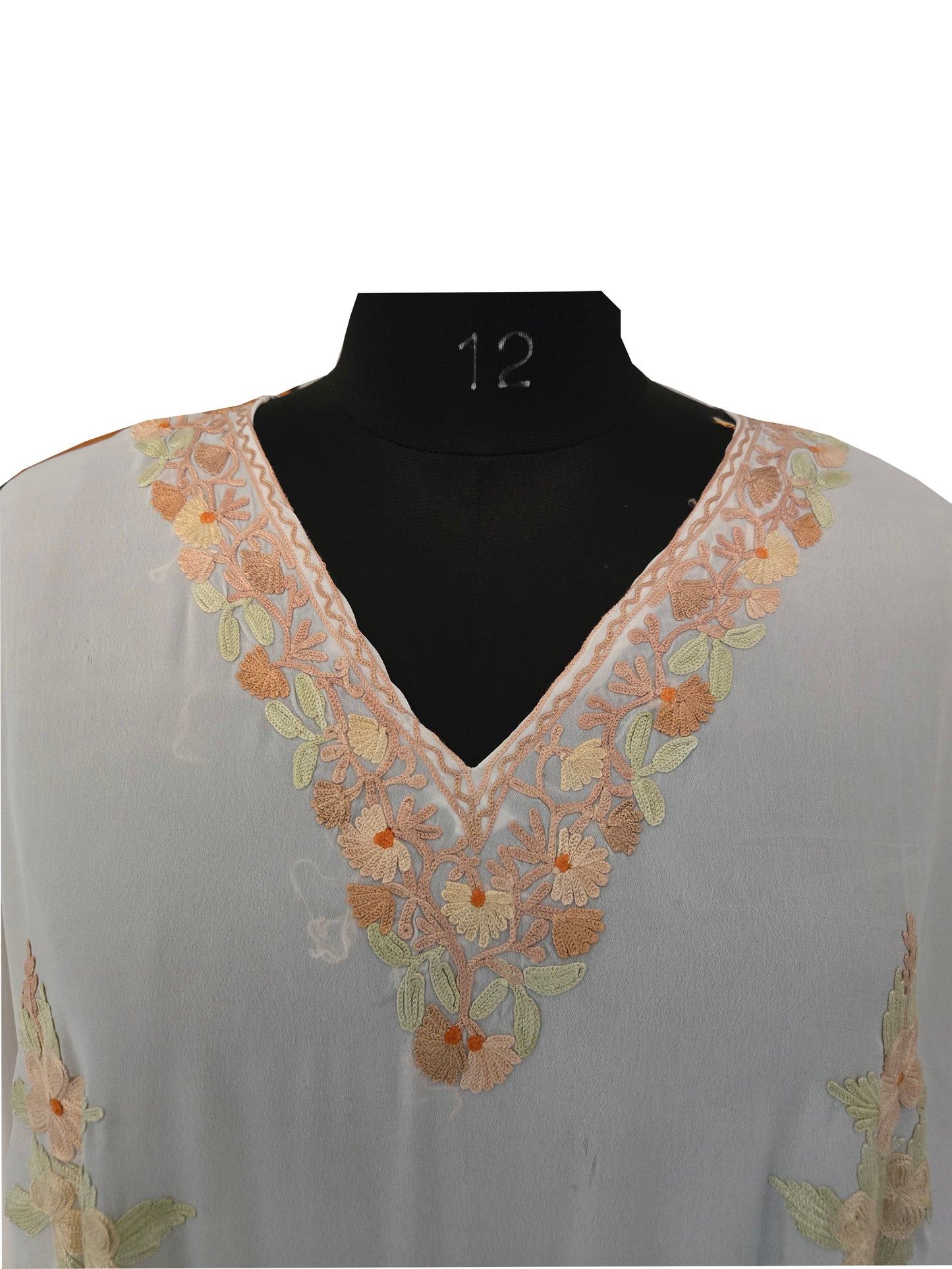 Kashmir Gallery Women Kashmiri Crape Kaftan Nightgown Maxi with Kashmiri Charming Embroidery Free Size- White2