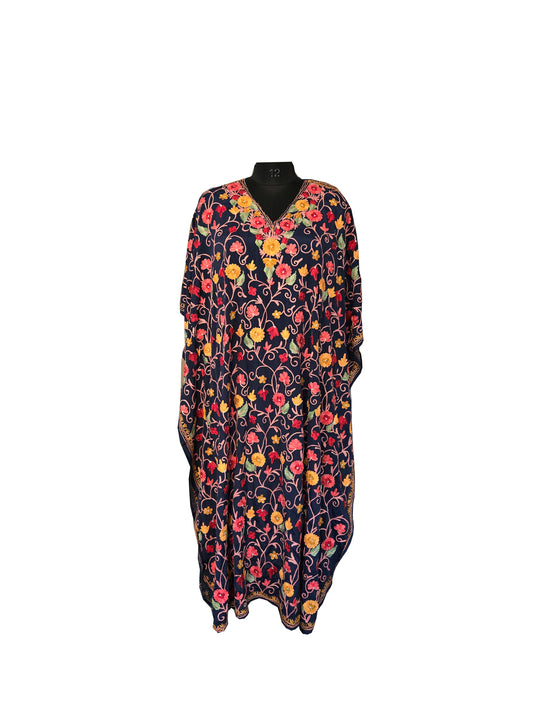 Kashmir Gallery Women Kashmiri Crape Kaftan Nightgown Maxi with Kashmiri Charming Embroidery Free Size (Copy)