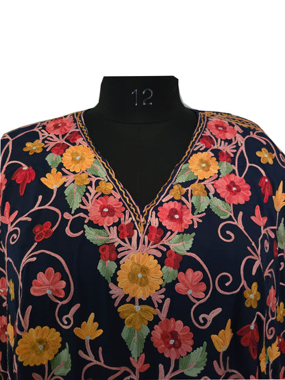 Kashmir Gallery Women Kashmiri Crape Kaftan Nightgown Maxi with Kashmiri Charming Embroidery Free Size (Copy)