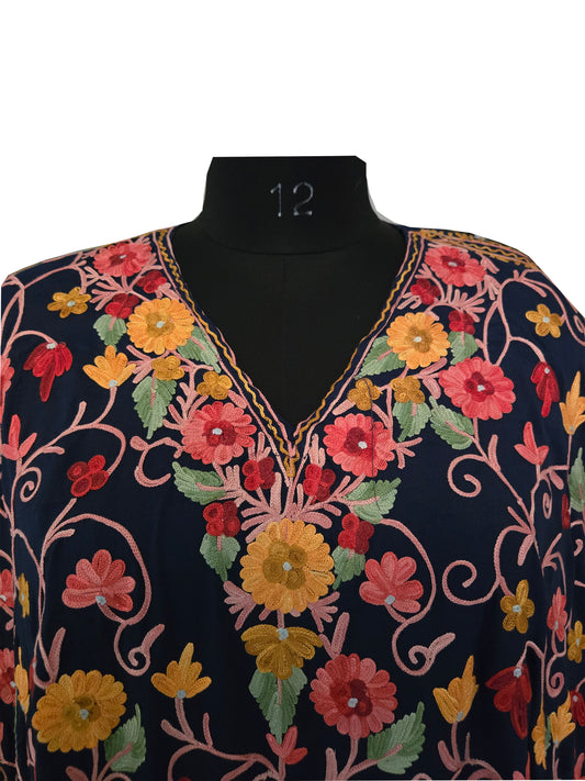 Kashmir Gallery Women Kashmiri Crape Kaftan Nightgown Maxi with Kashmiri Charming Embroidery Free Size (Copy)