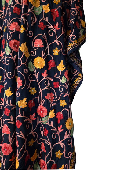 Kashmir Gallery Women Kashmiri Crape Kaftan Nightgown Maxi with Kashmiri Charming Embroidery Free Size (Copy)