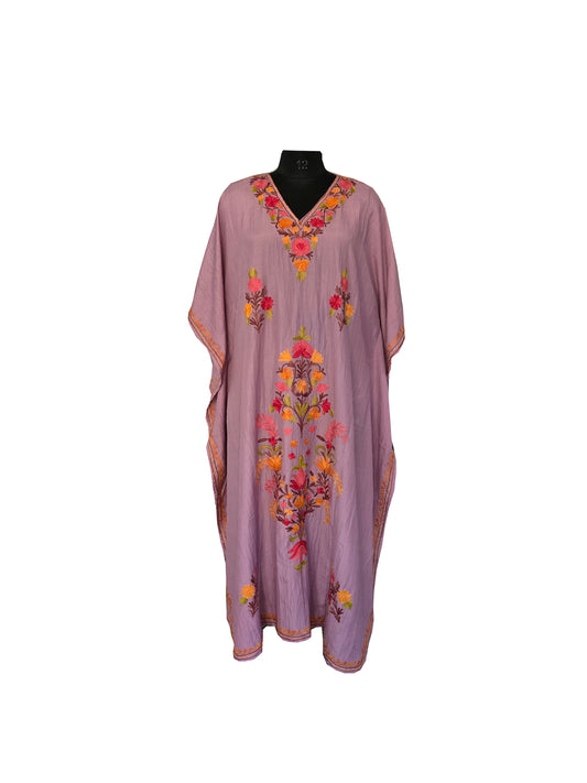 Kashmir Gallery Women Kashmiri Kaftan Nightgown Maxi with Kashmiri Charming Embroidery Free Size - purple
