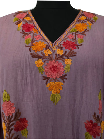 Kashmir Gallery Women Kashmiri Kaftan Nightgown Maxi with Kashmiri Charming Embroidery Free Size - purple