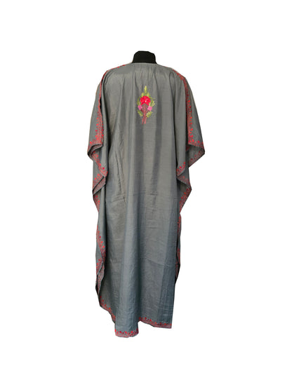 Kashmir Gallery Women Kashmiri Kaftan Nightgown Maxi with Kashmiri Charming Embroidery Free Size - green